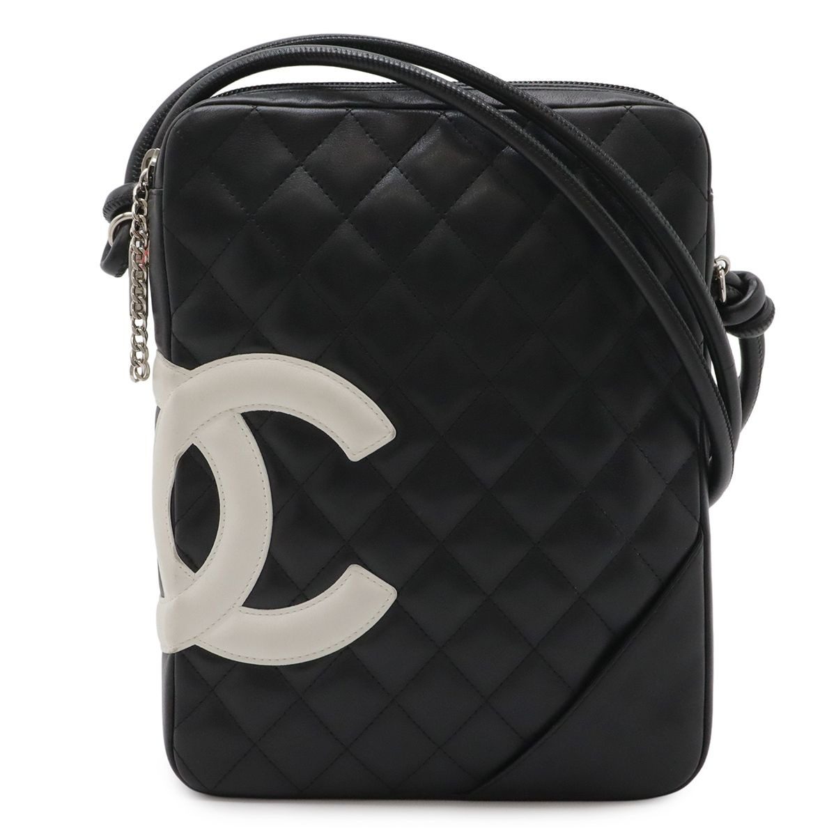 Chanel Cambon Line CC Logo Pochette Shoulder Bag Crossbody Soft Calf Black White