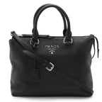 Prada Tote 2-Way Shoulder Bag Leather Nero Black Silver Hardware — view 2