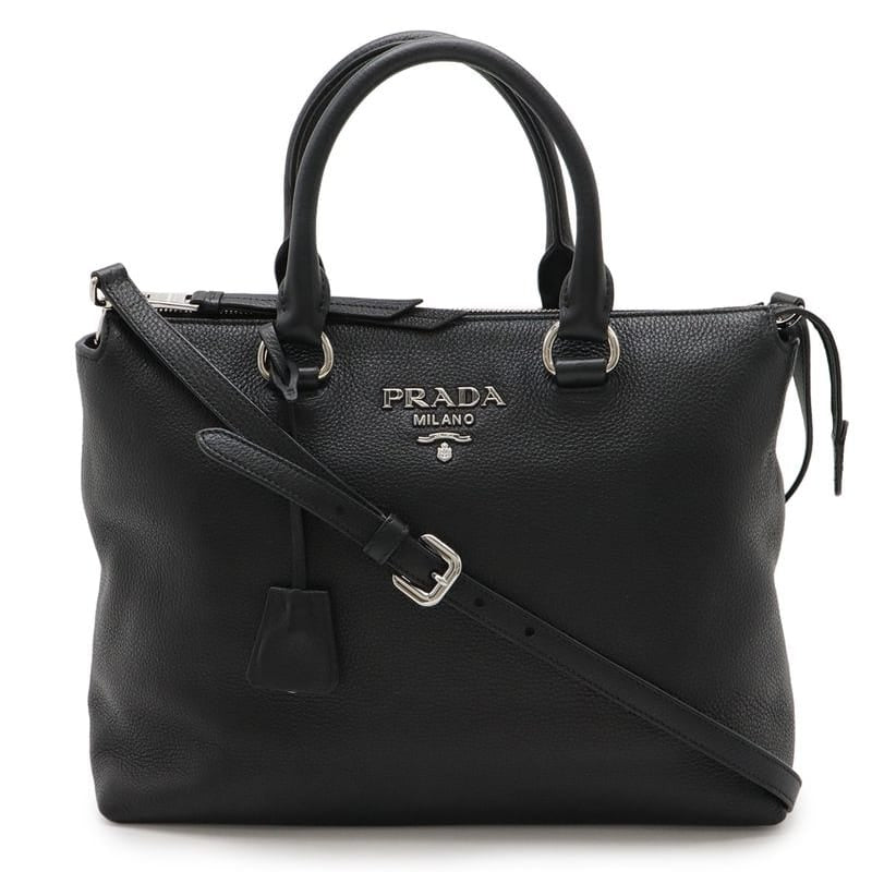 Prada Tote 2-Way Shoulder Bag Leather Nero Black Silver Hardware — view 2
