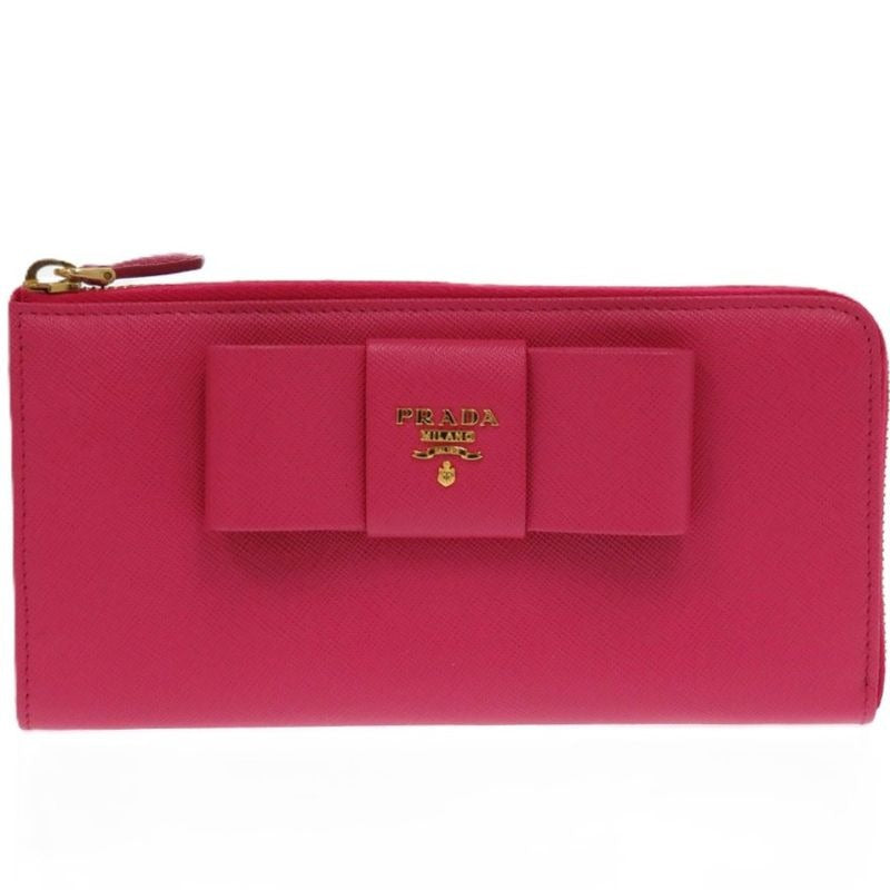 Prada Round Zipper Ribbon 1 M0506 Leather Saffiano Peonia 1211 Long