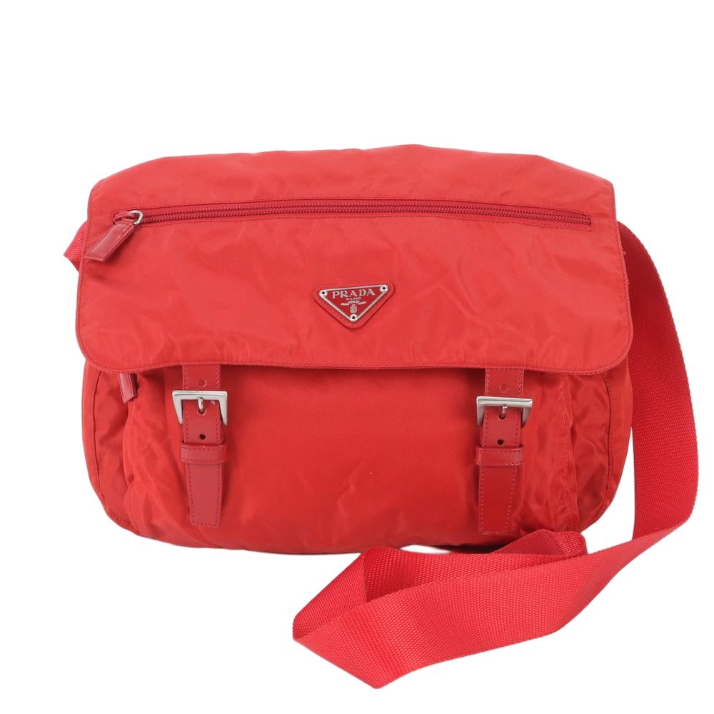Prada Tessuto Nylon Triangle Logo Leather Shoulder Bag Crossbody