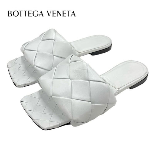 Bottega Veneta Lido Sandal Shoes Leather White Flat Mule Intrecciato