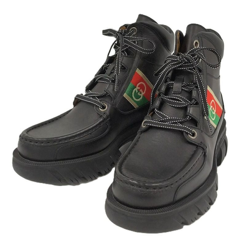 Gucci Ankle Boots Interlocking G Lace Up Short Size 5 1 2 Leather Black