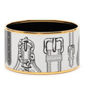 Hermes Enamel TGM Cloisonne Belt Motif Bangle Gold White Plated Bracelet