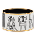 Hermes Enamel TGM Cloisonne Belt Motif Bangle Gold White Plated Bracelet