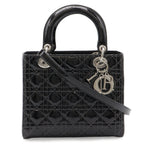 Dior Cannage Tote 2-Way Shoulder Bag Patent Leather Black Pink Gray