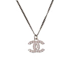 Chanel Coco Mark Metal Rhinestone Silver 0834 Necklace