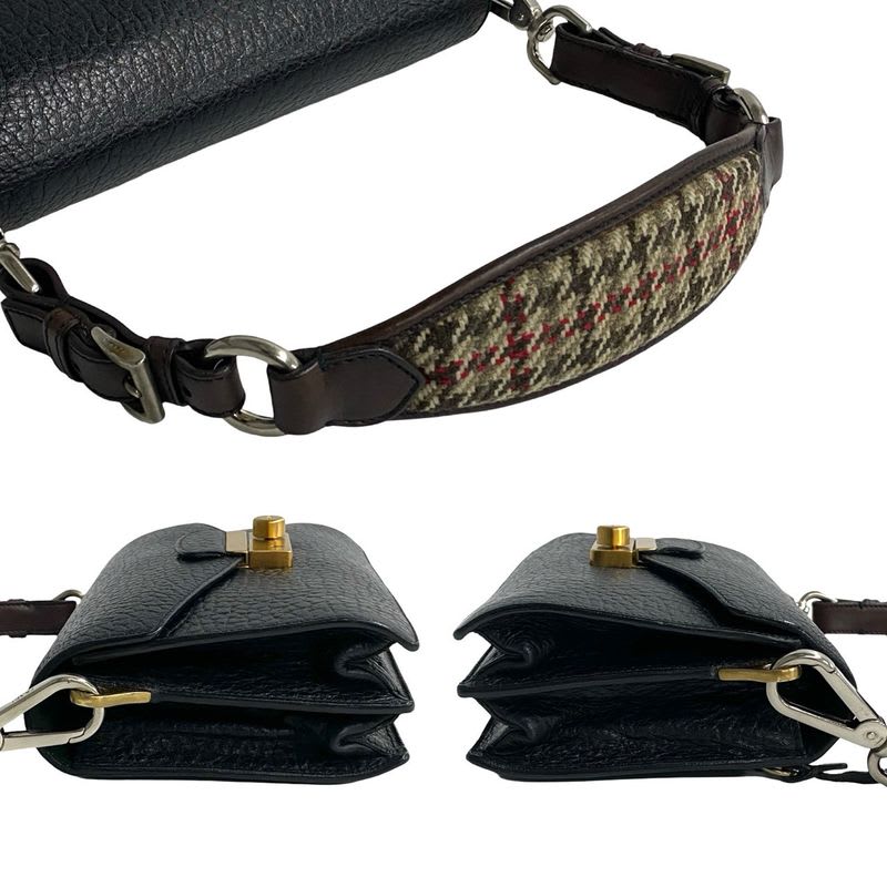 Prada Logo Hardware Leather Tweed Semi One Shoulder Bag Mini — view 6