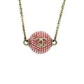 Chanel Coco Mark Mirror Ball Metal Rhinestone Red Necklace 0463