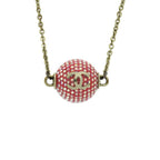 Chanel Coco Mark Mirror Ball Metal Rhinestone Red Necklace 0463