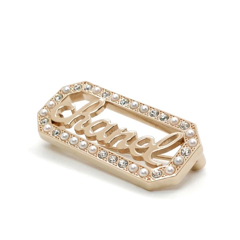 Chanel Brooch Corsage Gold Logo Rhinestone — view 3