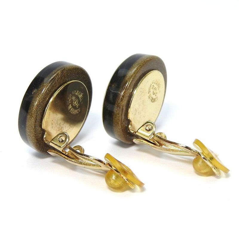 Chanel Earrings Coco Mark Clover Four Leaves Black Gold Plated GP 01 C Accessory — view 3