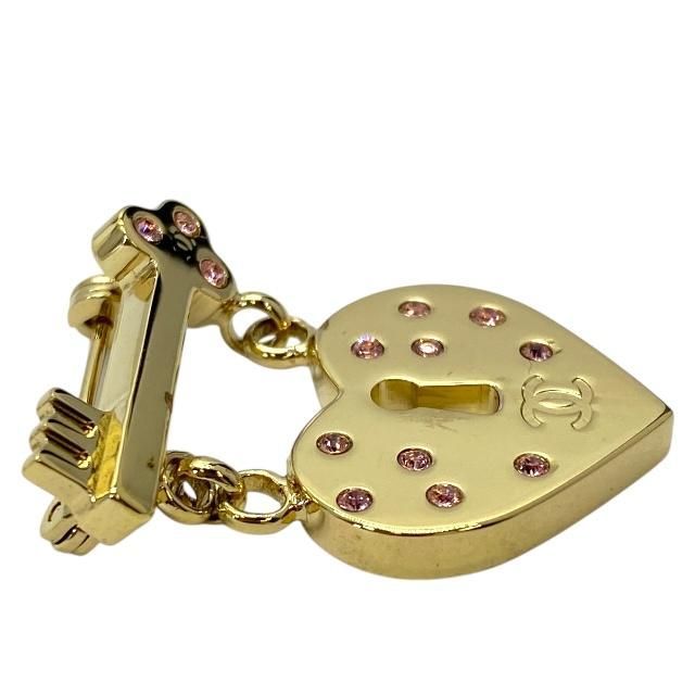 Chanel Brooch Coco Mark Heart Key Color Stone Pink Gold 02 — view 3