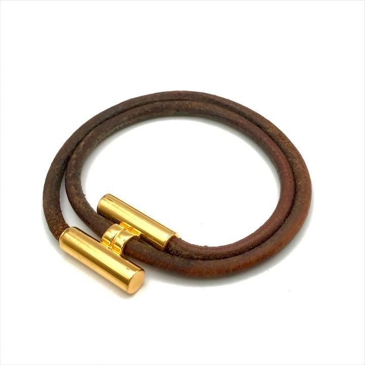 Hermes Tournis Bangle Bracelet Leather Gold