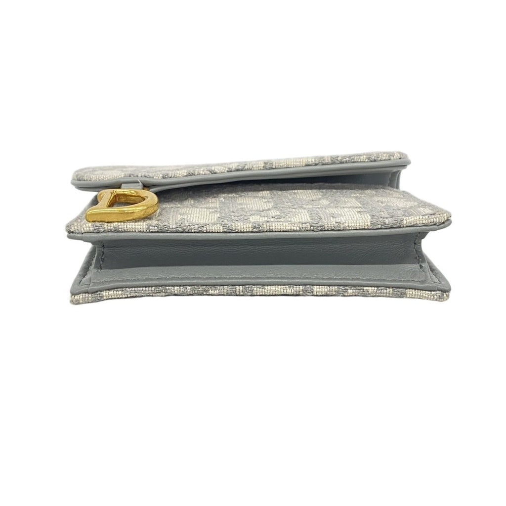 Dior Card Case Oblique Saddle Canvas Gray Gold — view 2