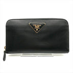 Prada Big Logo Saffiano Zip Around Wallet Black