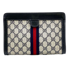 Gucci Sherry Line GG Supreme Vintage Leather Navy Light Gray Clutch