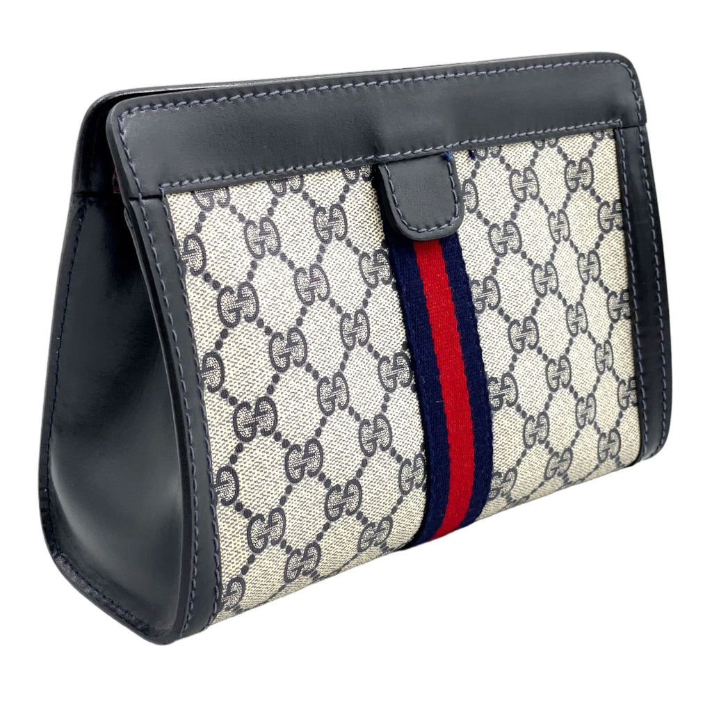 Gucci Sherry Line GG Supreme Vintage Leather Navy Light Gray Clutch — view 2