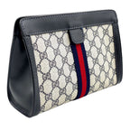 Gucci Sherry Line GG Supreme Vintage Leather Navy Light Gray Clutch — view 2