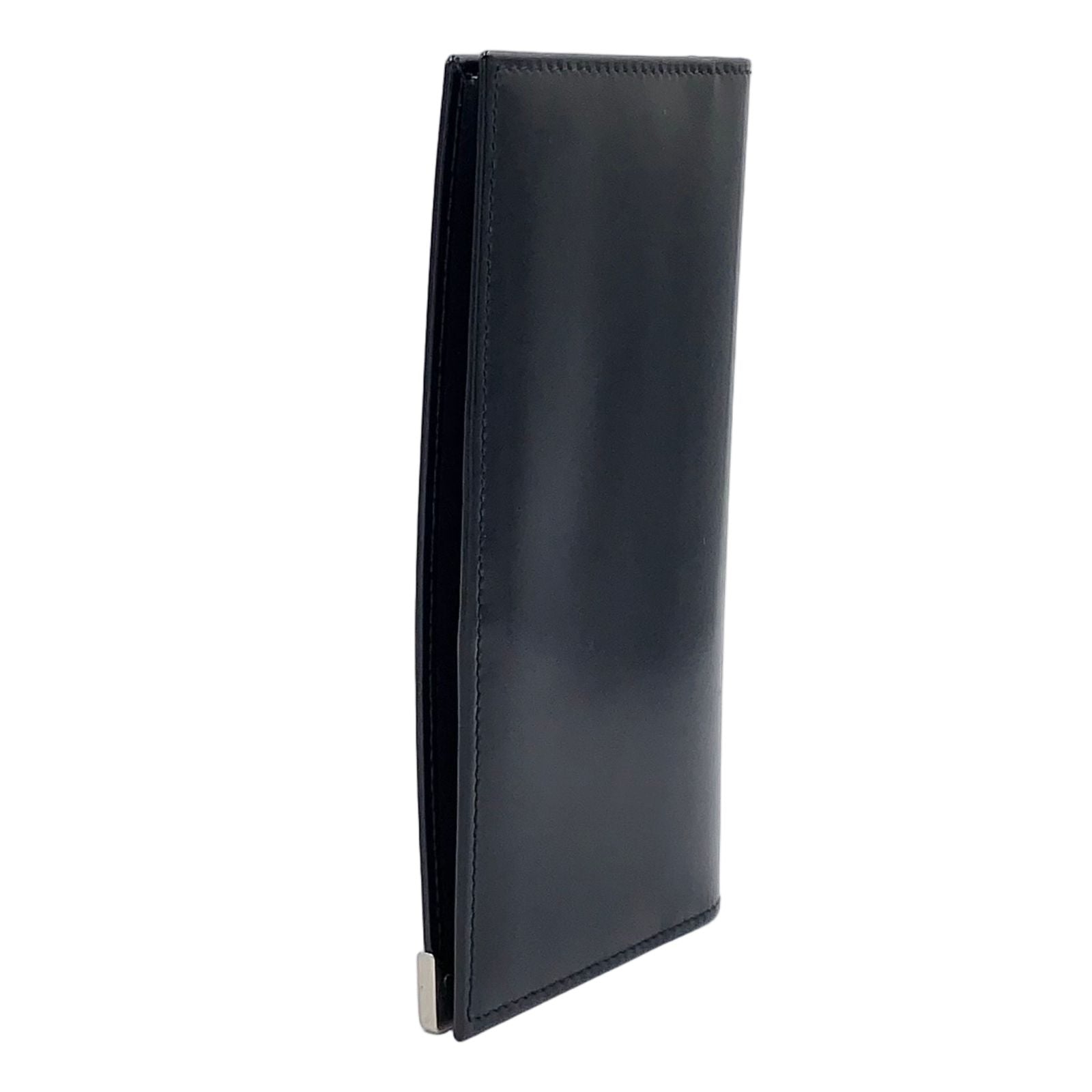 Prada Corner Metal Logo Leather Black Bifold Wallet Silver — view 2