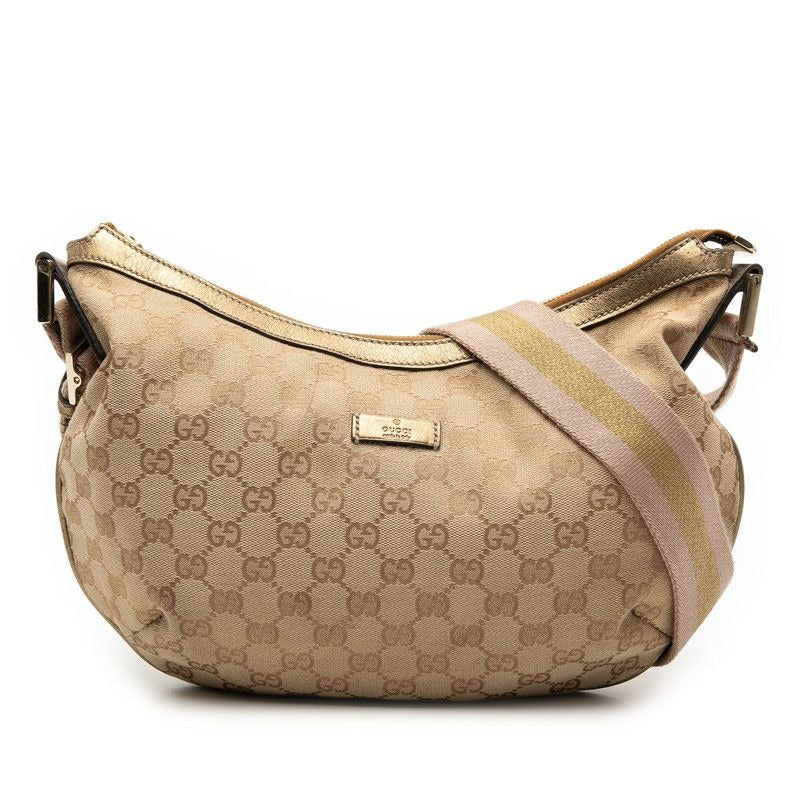 Gucci GG Canvas Crossbody Bag Beige Gold Leather — view 2
