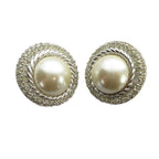 Dior Earrings Clip Type for Both Ears Pearl Rhinestone 15 mm Silver