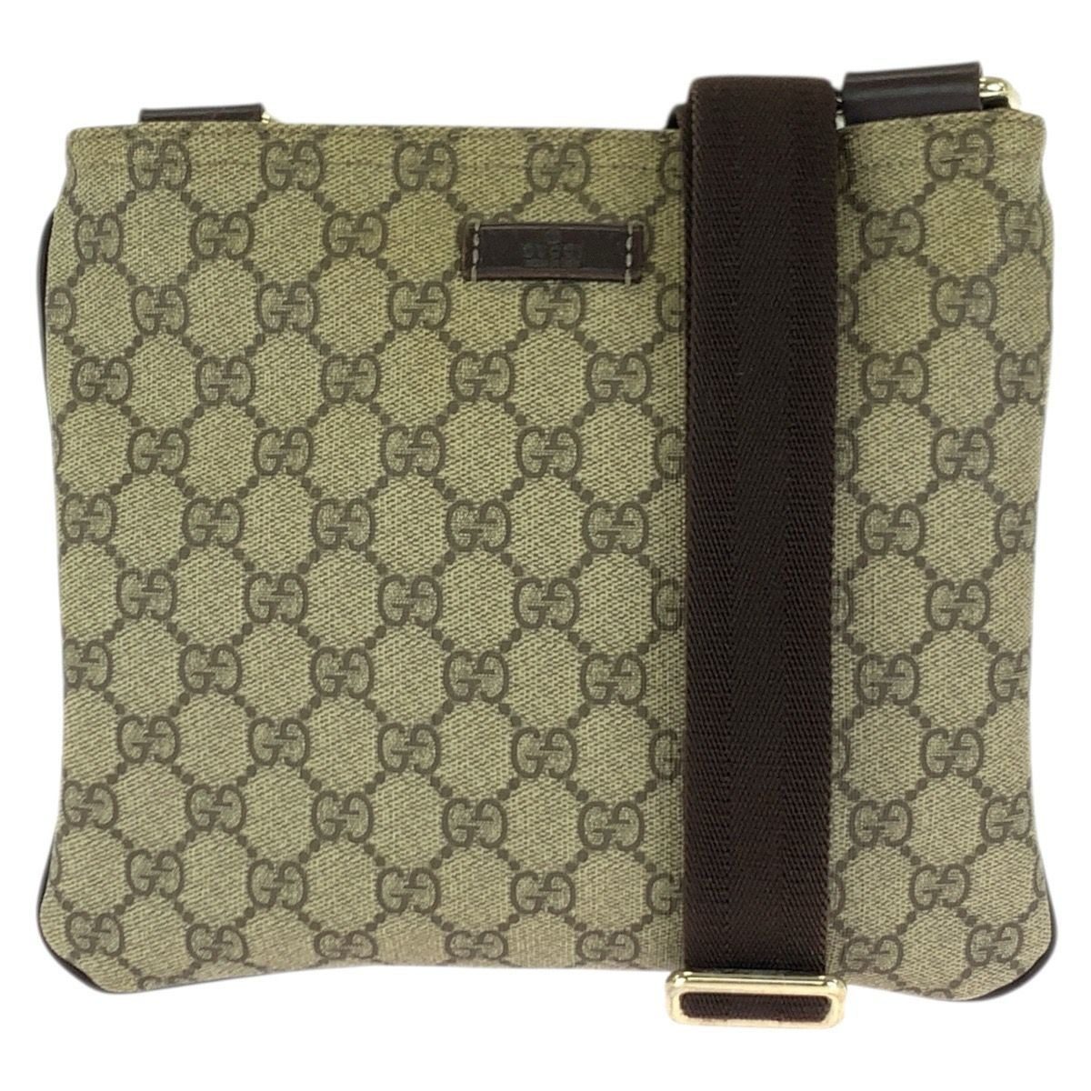 Gucci Beige Brown Gold GG Supreme Canvas Shoulder Bag