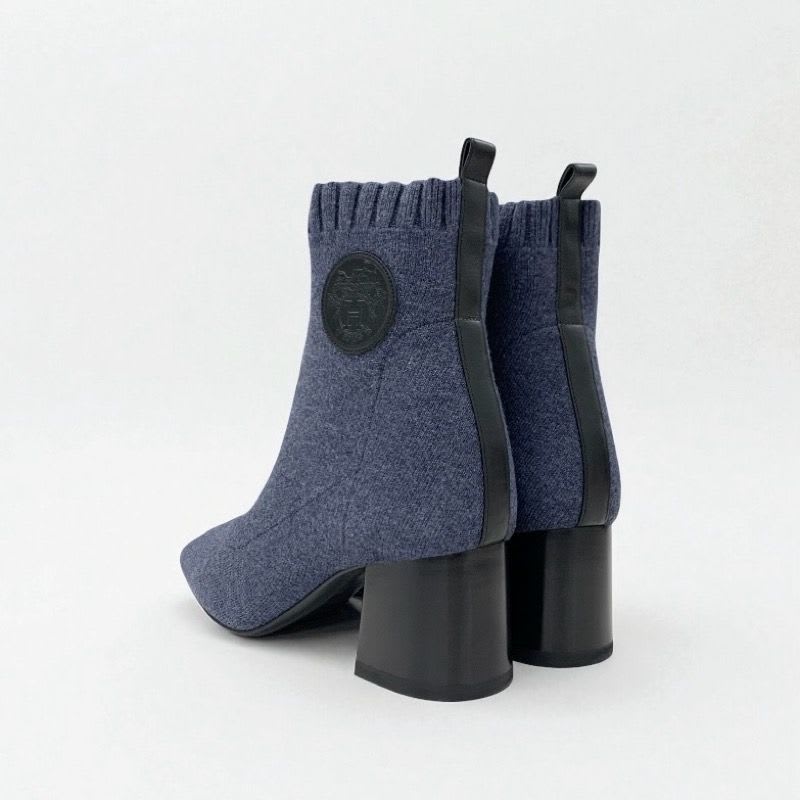 Hermes Volver Boots Short Shoes Knit Leather Blue Black Exlibris Sock — view 5