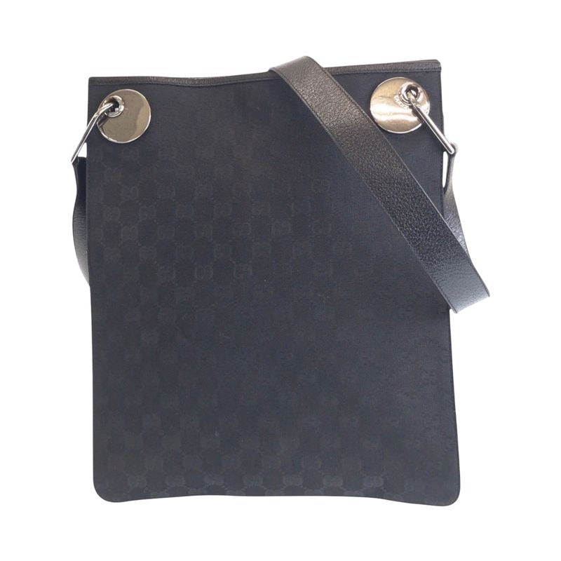 Gucci Black Silver Hardware GG Canvas Leather Shoulder Bag Pochette