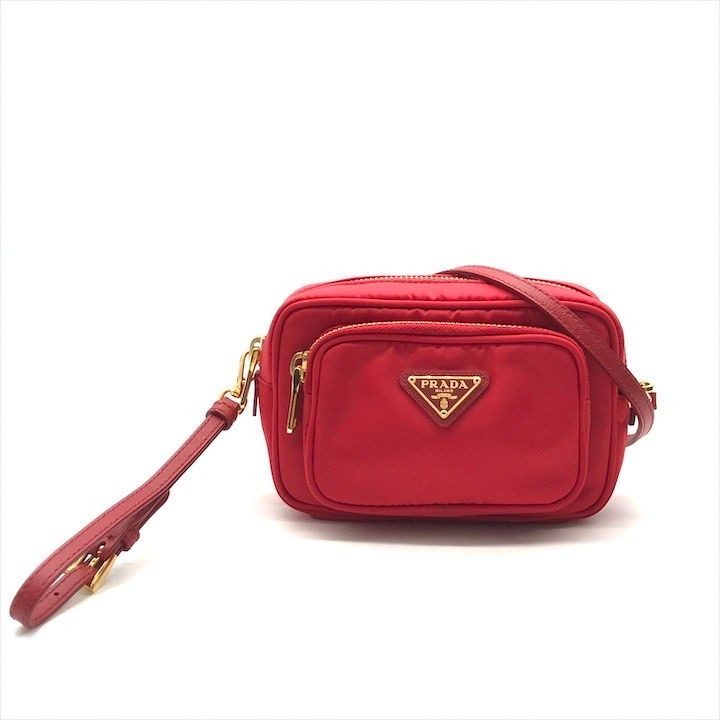 Prada Triangle Logo Nylon Mini 2-Way Pouch Shoulder Bag Red