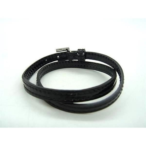 Gucci Bracelet Logo Black Patent Leather Rhinestone 2 Row Silver — view 2