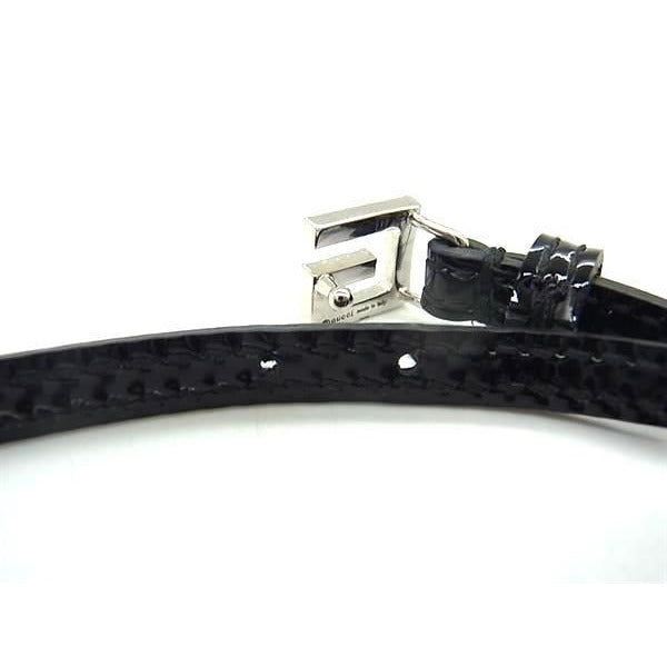 Gucci Bracelet Logo Black Patent Leather Rhinestone 2 Row Silver — view 3