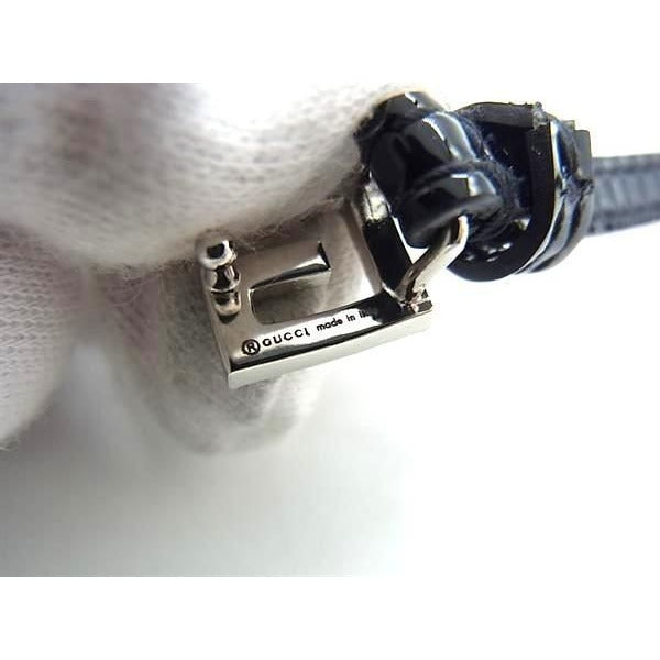 Gucci Bracelet Logo Black Patent Leather Rhinestone 2 Row Silver — view 4