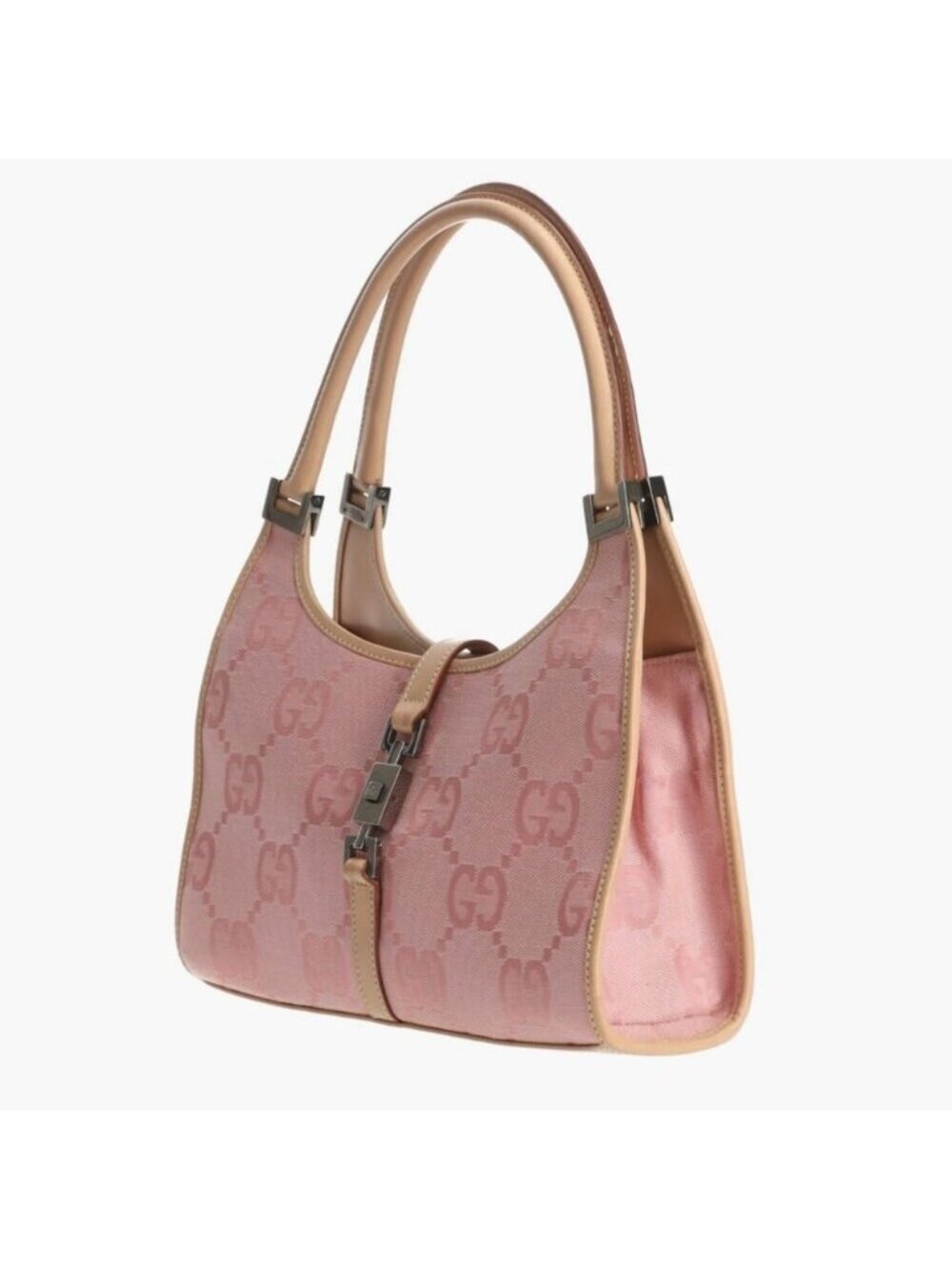 Gucci GG Jackie O Hobo Pink Shoulder Bag Sherry Monogram Web Leather