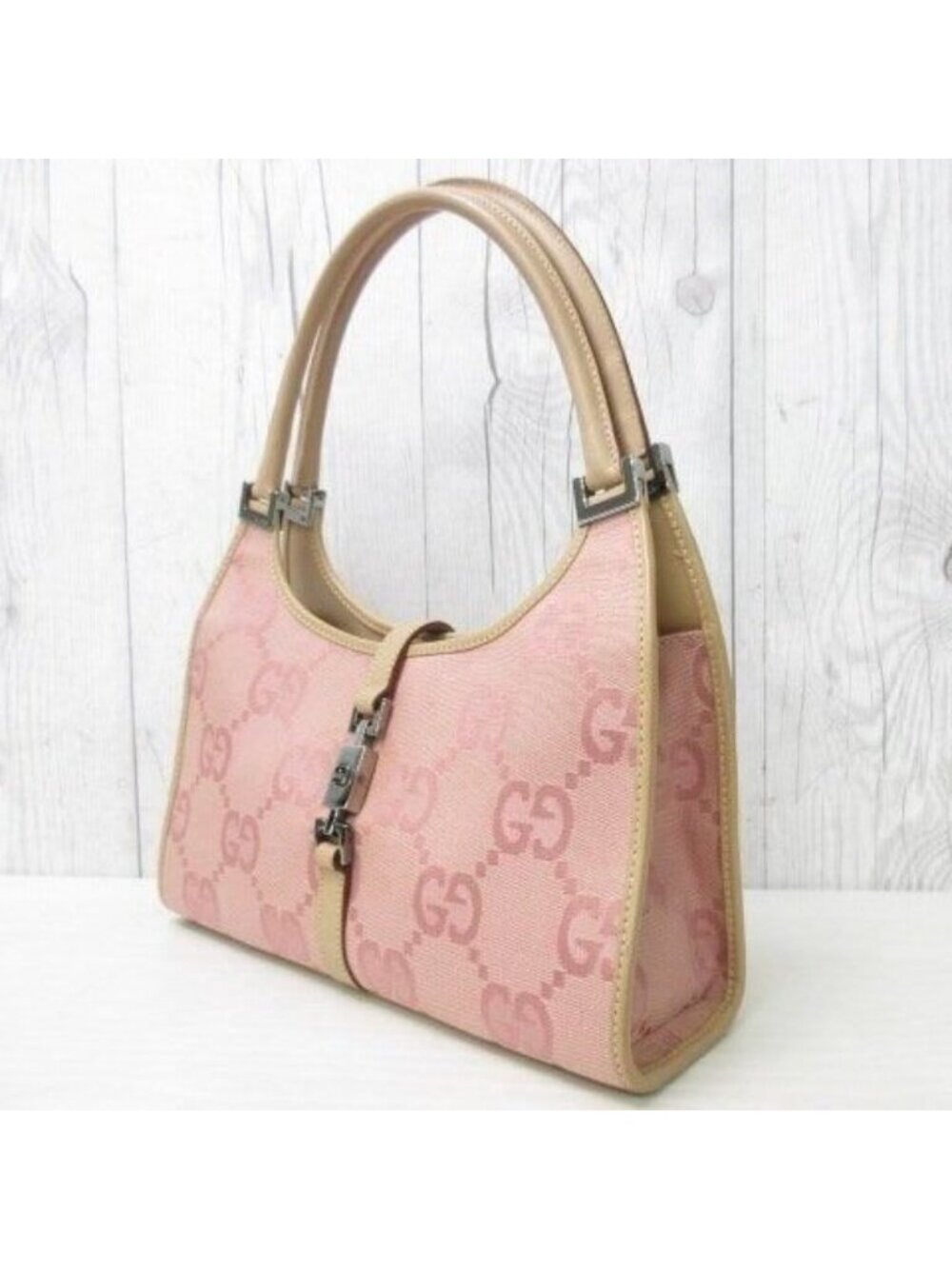 Gucci GG Jackie O Hobo Pink Shoulder Bag Sherry Monogram Web Leather