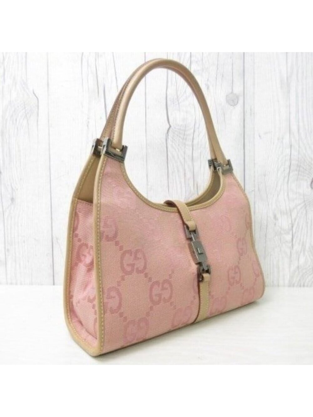 Gucci GG Jackie O Hobo Pink Shoulder Bag Sherry Monogram Web Leather