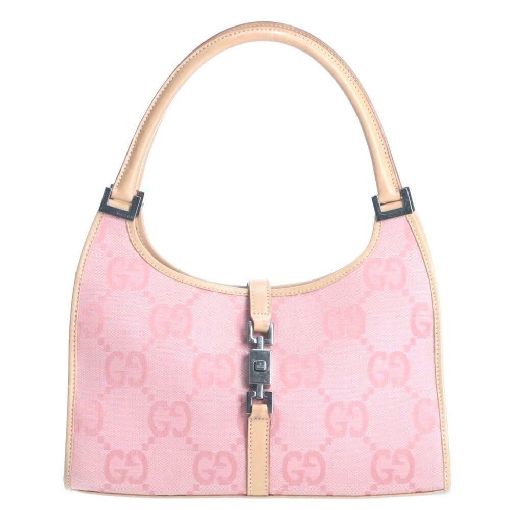 Gucci GG Jackie O Hobo Pink Shoulder Bag Sherry Monogram Web Leather