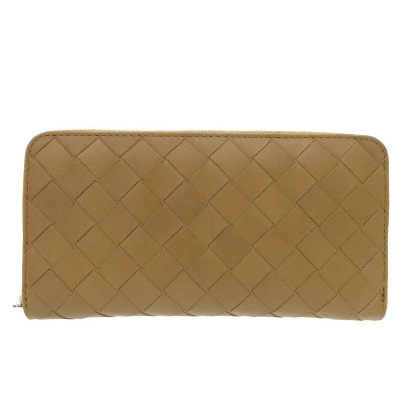 Bottega Veneta Intrecciato Leather Brown Round Zipper Long Wallet 0387