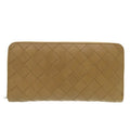 Bottega Veneta Intrecciato Leather Brown Round Zipper Long Wallet 0387
