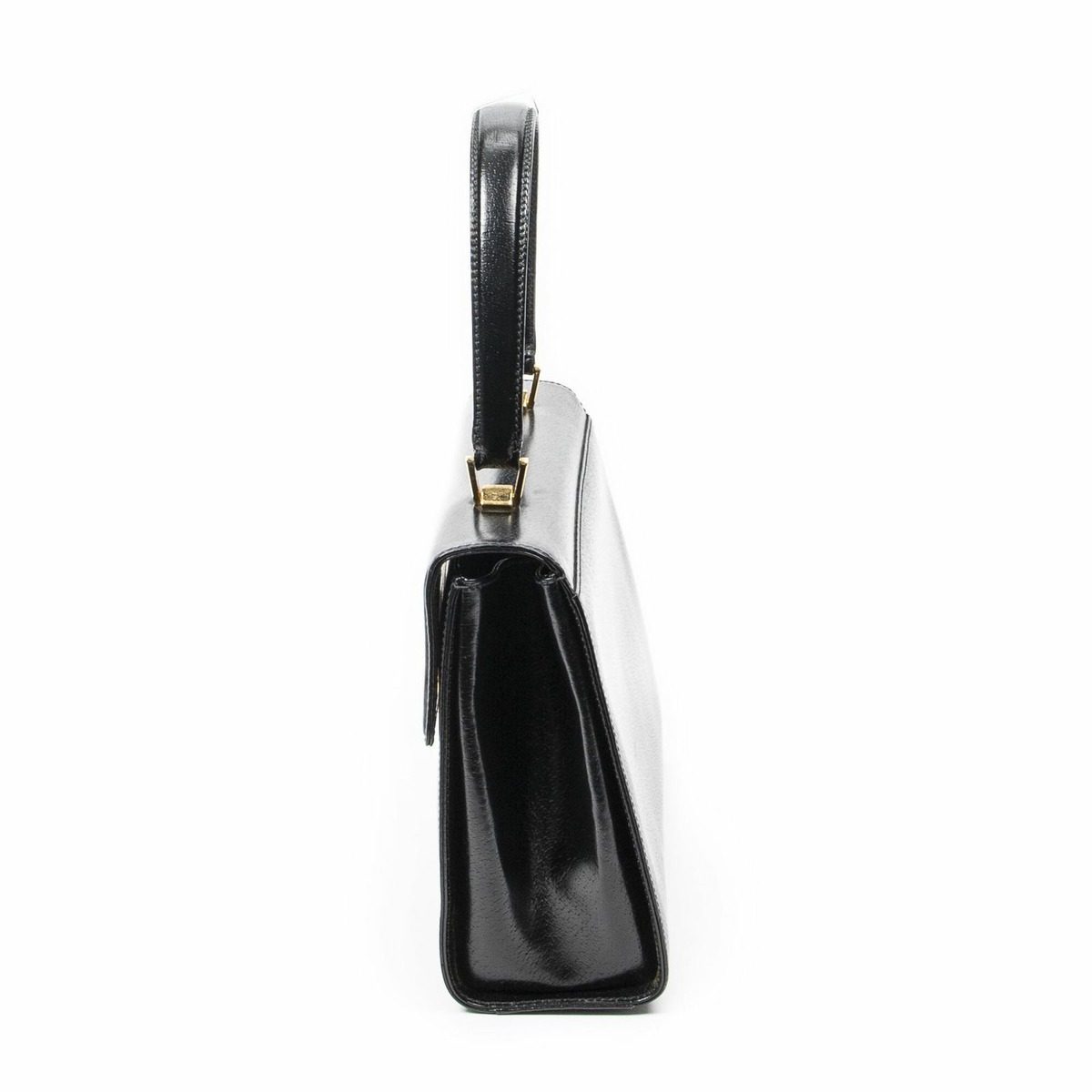 Gucci Vintage Push Lock Top Handle Black Smooth Leather — view 3
