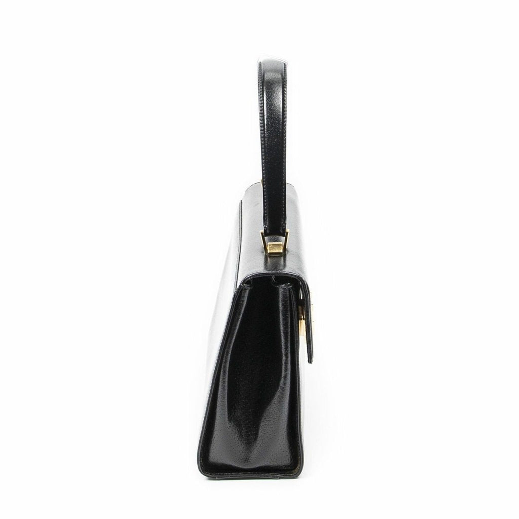 Gucci Vintage Push Lock Top Handle Black Smooth Leather — view 4