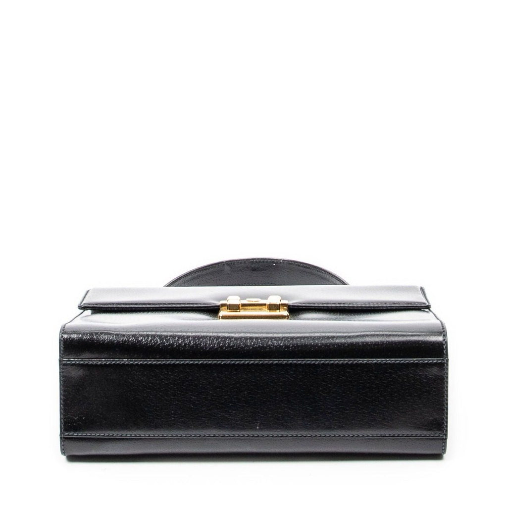 Gucci Vintage Push Lock Top Handle Black Smooth Leather — view 6