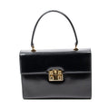 Gucci Vintage Push Lock Top Handle Black Smooth Leather