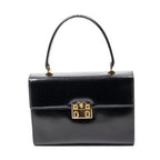 Gucci Vintage Push Lock Top Handle Black Smooth Leather