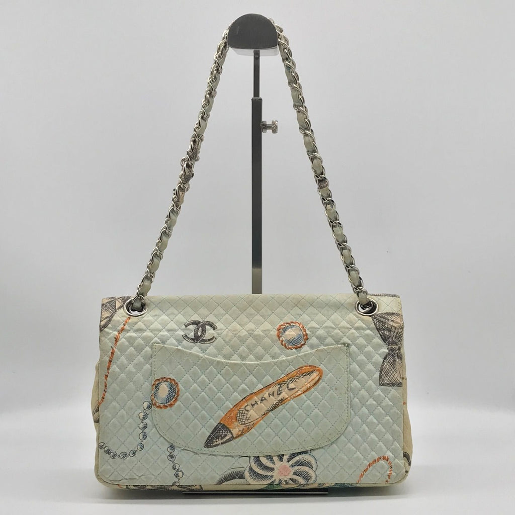 Chanel Canvas Quilted Flower Chain Shoulder Bag Light Blue Price Negotiation — view 2