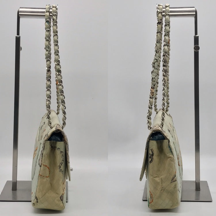 Chanel Canvas Quilted Flower Chain Shoulder Bag Light Blue Price Negotiation — view 3