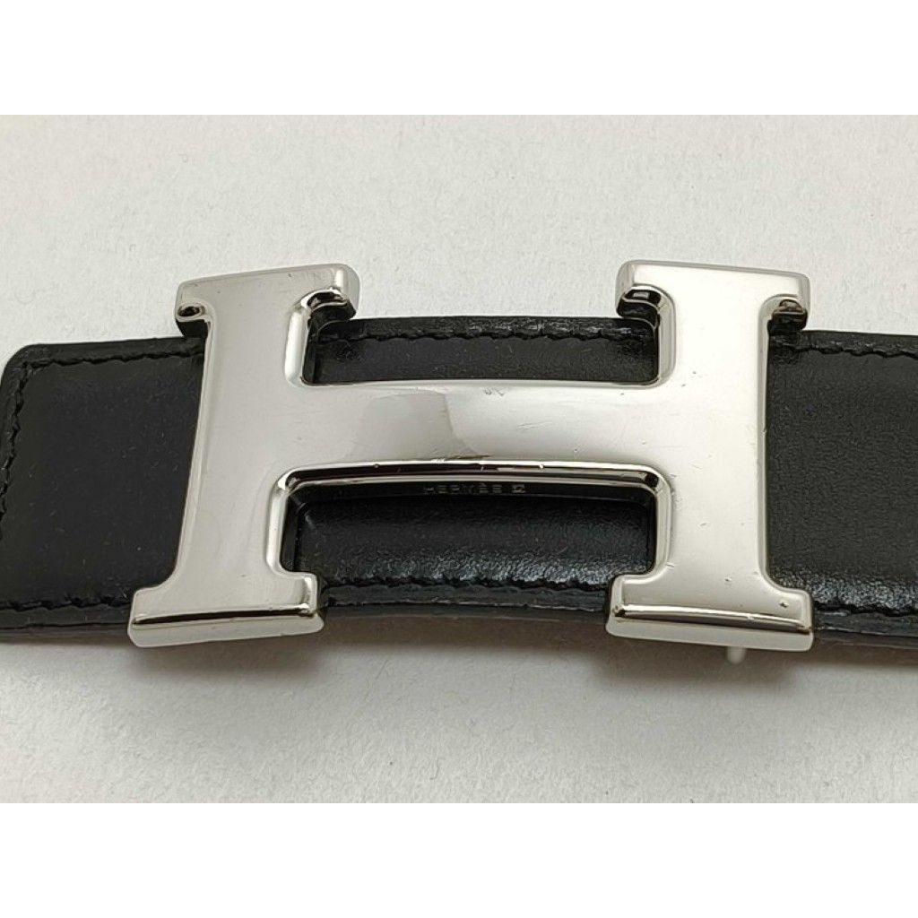Hermes Belt Constance Black Gold Leather Reversible Silver — view 2
