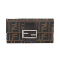 Fendi Zucca Bifold Wallet Canvas Leather Brown Silver