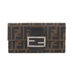 Fendi Zucca Bifold Wallet Canvas Leather Brown Silver