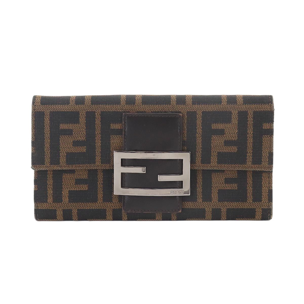 Fendi Zucca Bifold Wallet Canvas Leather Brown Silver